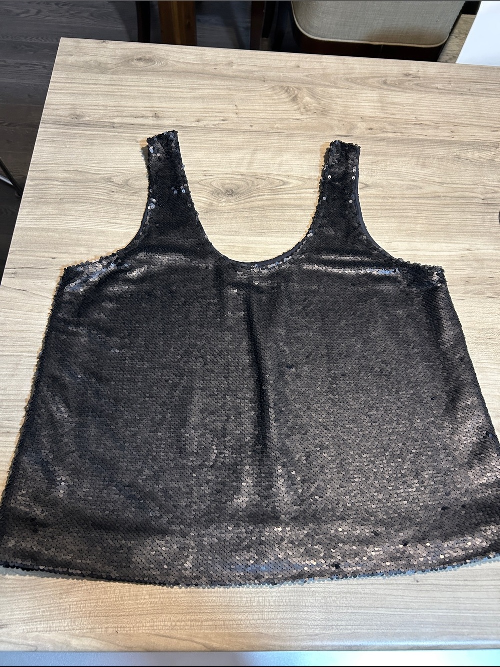 Black Sequin Scoop Neck Tank Top
